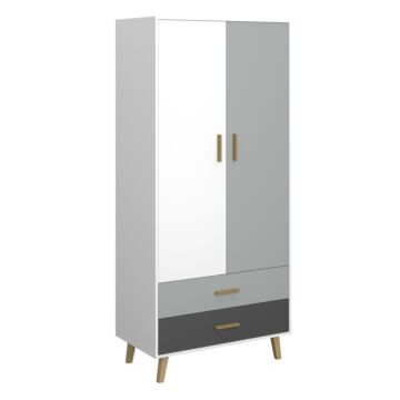 Гардероб TIMMY 2D2S  бяло/св.сиво-графит/натур  (092.090.0120)