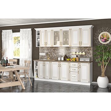 Кухня IMPERIA 2.40м без плот, бяло/златна патина