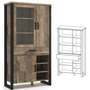 Витрина EMILI 1В2Д1Ш  колониален дъб гранж/черно  (089.004.0128)