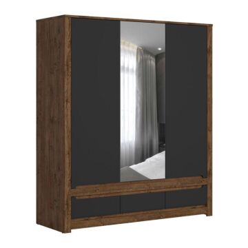 Гардероб RUSO SZF2D1M3S корпус дъб април/фронт черно мат  (023.006.0040)